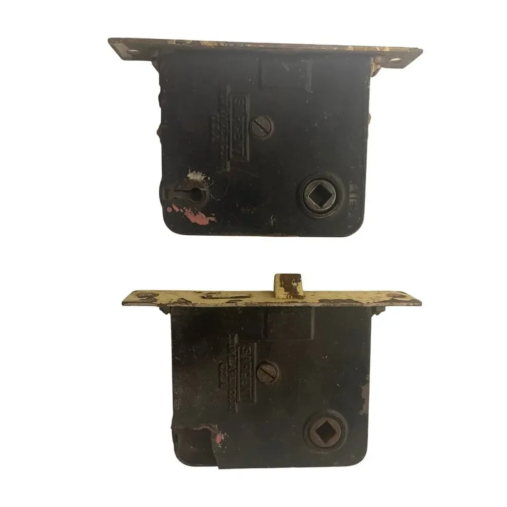 Pair set of 2 Antique Sargent ornate Mortise Lock Box Cast Iron art deco USA